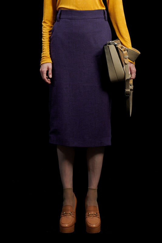 PENCIL SKIRT WOOL-BLEND PURPLE