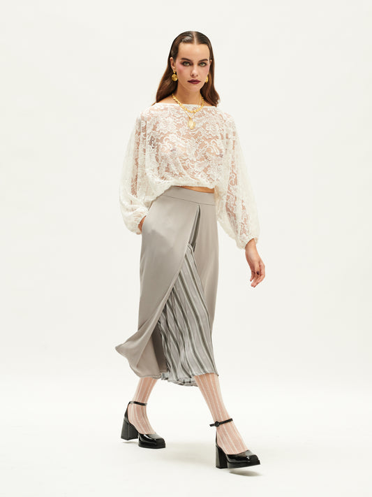 A-LINE PLEAT-DETAILED SKIRT GRAY/STRIPES