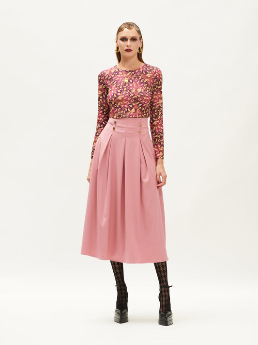 HIGH-WAISTED PLEATED MIDI SKIRT PINK