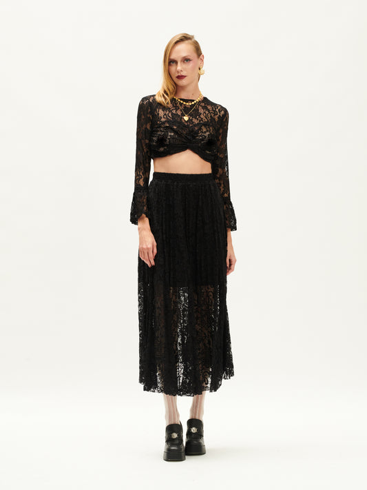 LACE PLEATED MAXI SKIRT