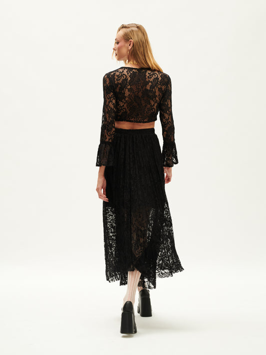 LACE PLEATED MAXI SKIRT