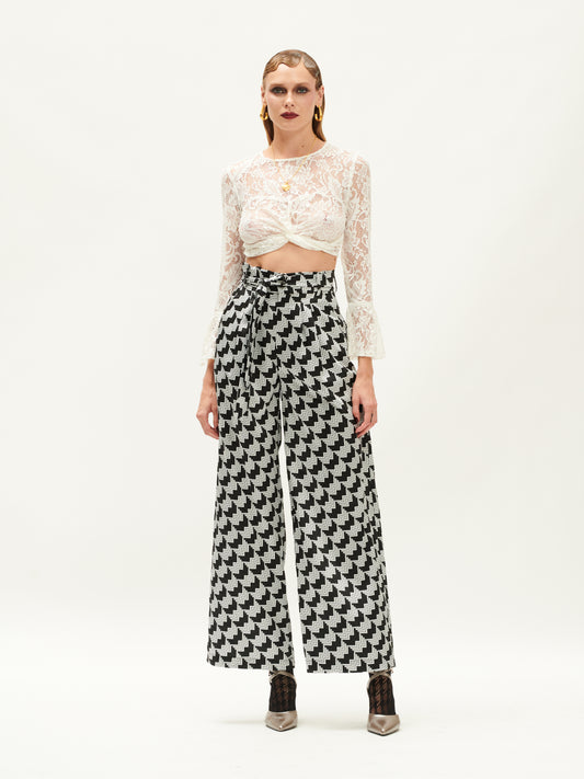 HIGH-WAISTED WIDE-LEG PANTS PIED-DE-W