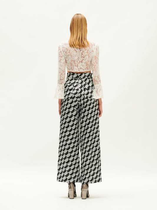 HIGH-WAISTED WIDE-LEG PANTS PIED-DE-W