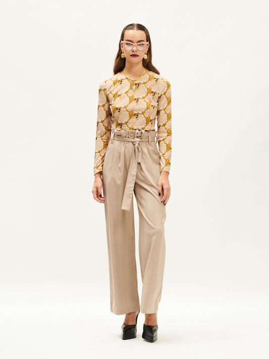 HIGH-WAISTED WIDE-LEG PANTS BEIGE