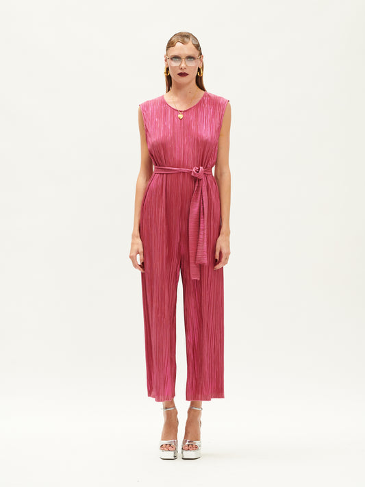 SLEEVELESS PLEATED OVERALL FUCHSIA