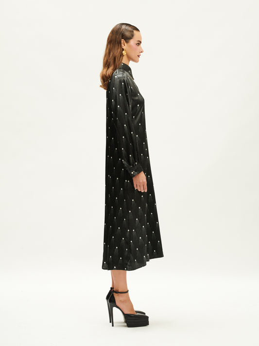 COLLAR-NECK MIDI DRESS COMET BLACK