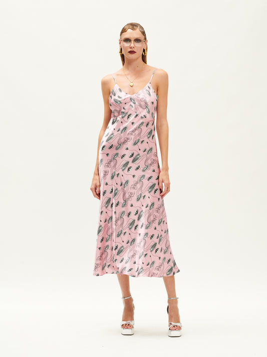 SATIN MAXI SLIP DRESS WATERLILY PINK