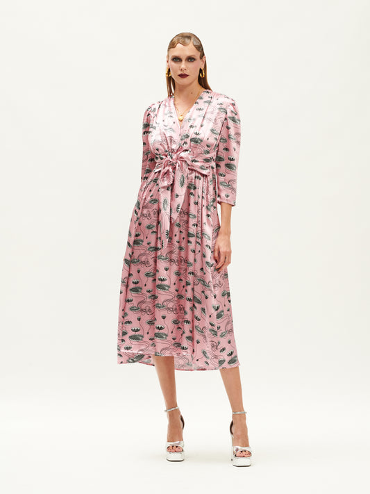 V-NECK TIE-FRONT DRESS WATERLILY PINK