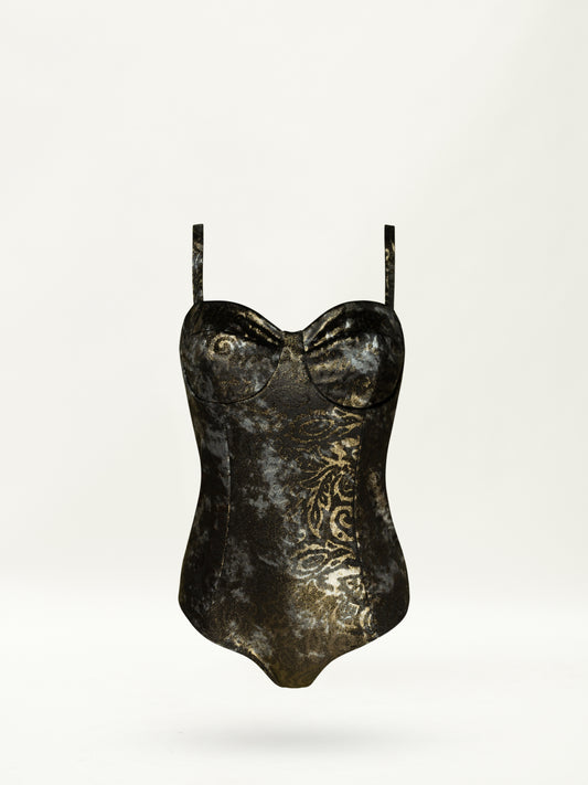 BUSTIER-STYLE VELVET BODYSUIT