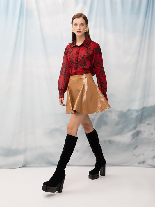 FLARED MINI SKIRT TABAC