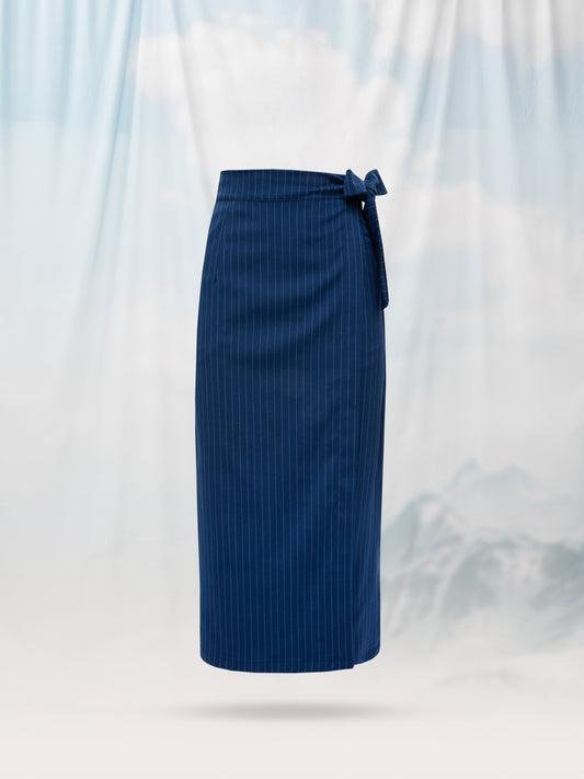 WRAP MIDI SKIRT BLUE STRIPES