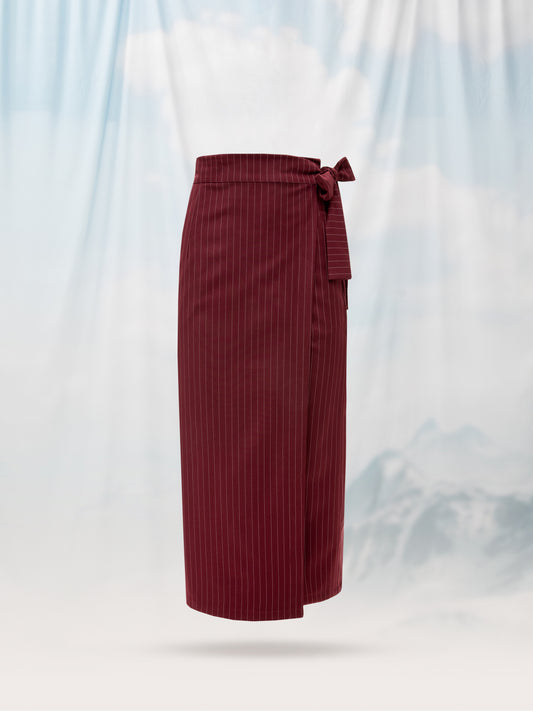 WRAP MIDI SKIRT BURGUNDY STRIPES