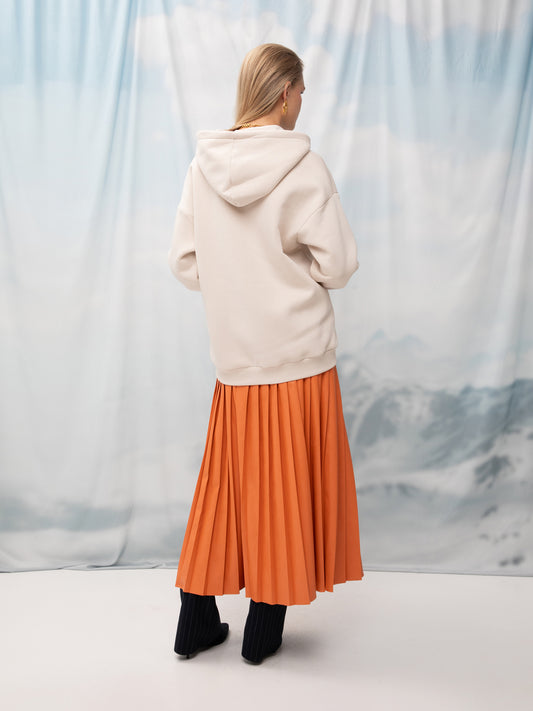 VEGAN-LEATHER PLEATED MAXI SKIRT ORANGE