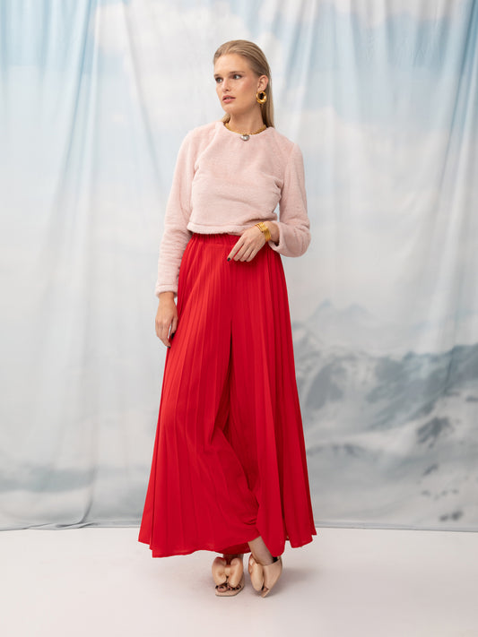 FULLY-PLEATED PANTS RED