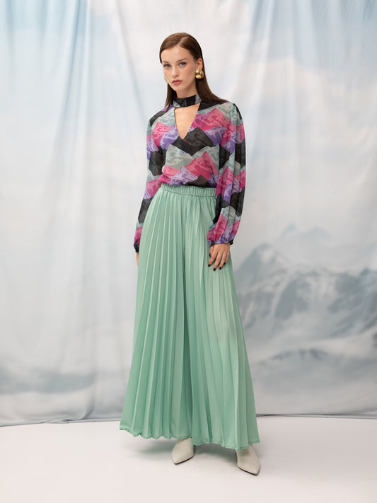 FULLY-PLEATED PANTS TEAL