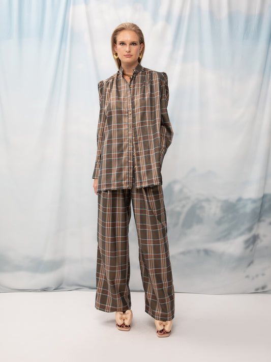 CHECKED PANTS LUREX BROWN