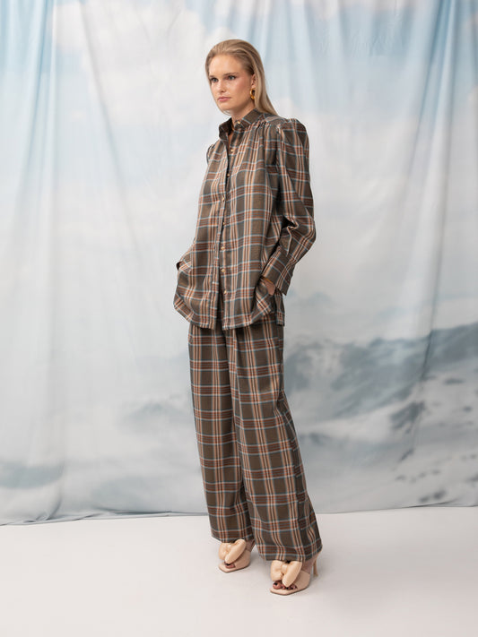 CHECKED PANTS LUREX BROWN