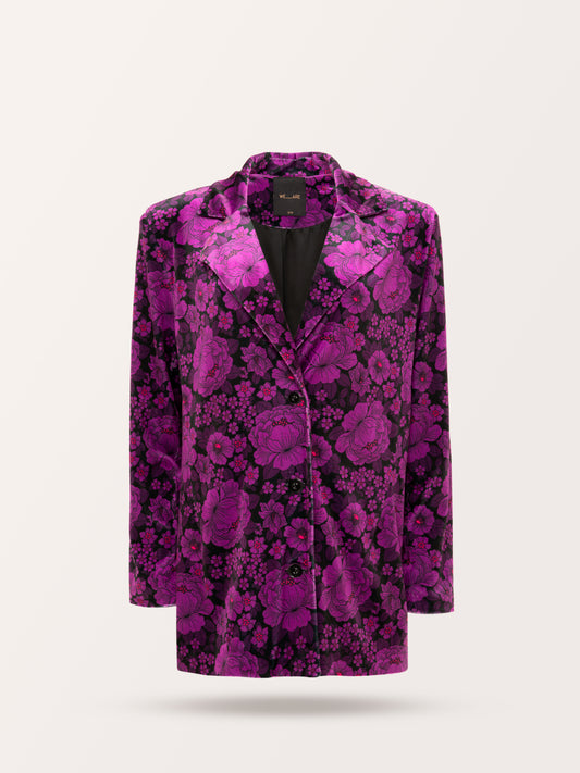 VELVET OVERSIZED BLAZER FLOWERS PURPLE