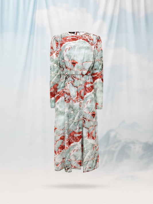 FRONT-SLIT MIDI DRESS MARBLE