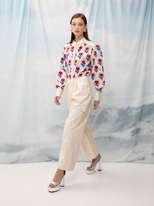 MAO-COLLAR SHIRT CARNATIONS IVORY