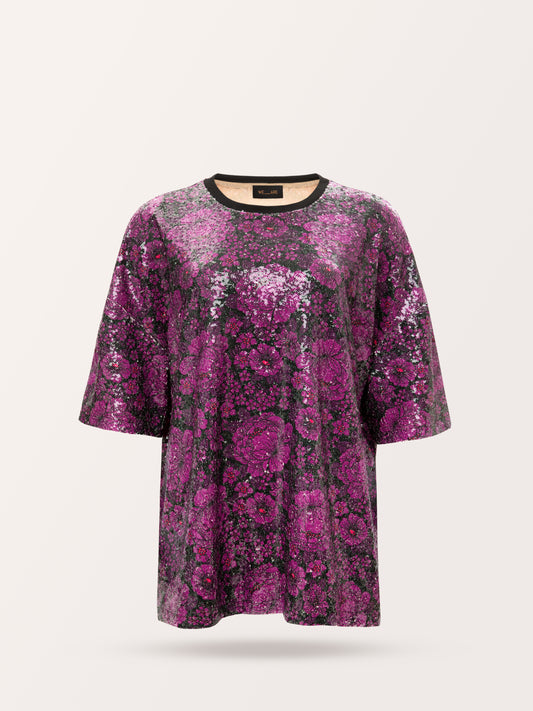 SEQUIN T-SHIRT FLOWERS PURPLE