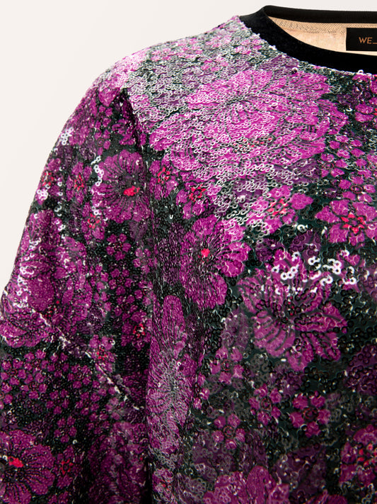 SEQUIN T-SHIRT FLOWERS PURPLE