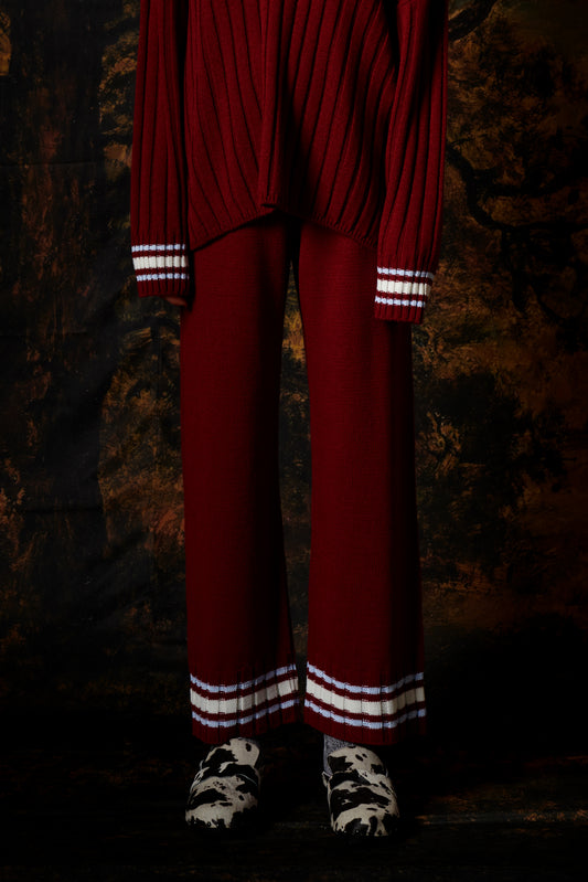 KNIT WIDE-LEG PANTS WINE