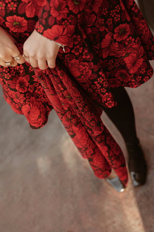 CHIFFON SQUARE SCARF FLOWERS RED