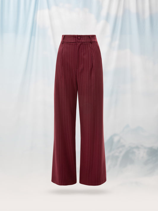 WIDE-LEG PLEATED PANTS BURGUNDY STRIPES