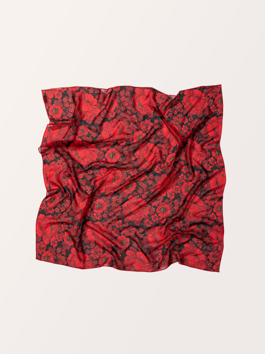 CHIFFON SQUARE SCARF FLOWERS RED